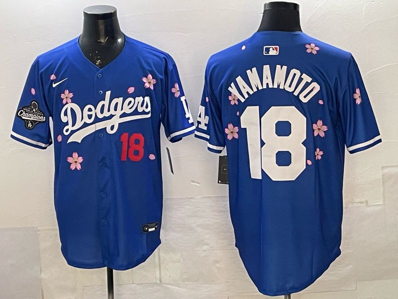 Men Los Angeles Dodgers #18 Yamamoto Blue Sakura Edition 2026 Nike MLB Jersey 0014->los angeles dodgers->MLB Jersey
